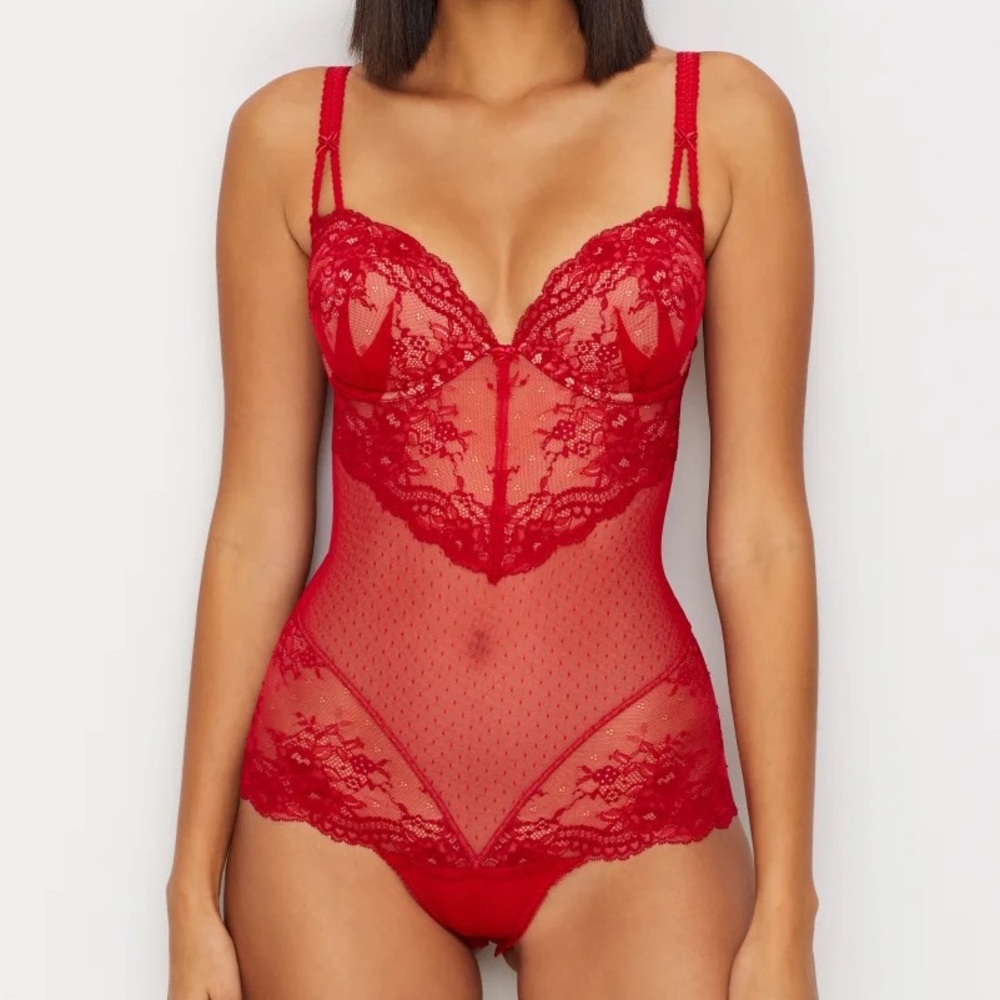 NWT Dita Von Teese Countess Bodysuit in Red, 34DD